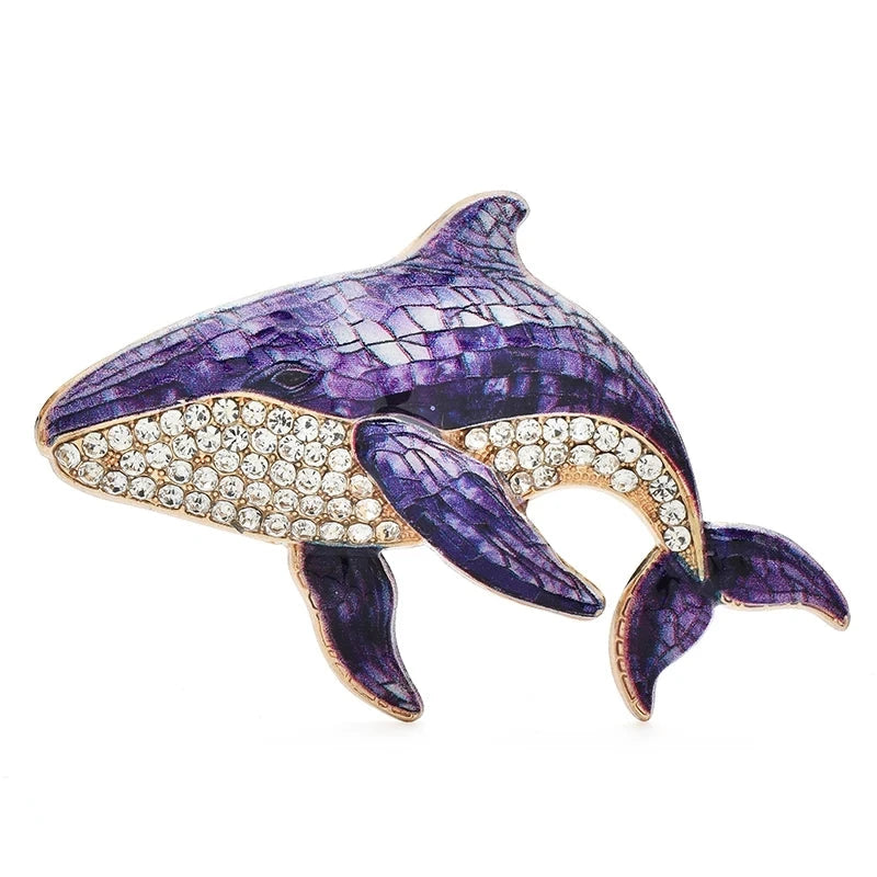 Rhinestone Orca Whale Brooch — Purple