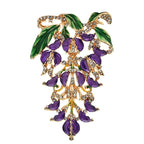 Jeweled Floral Spray with Hanging Petals Brooch — Purple