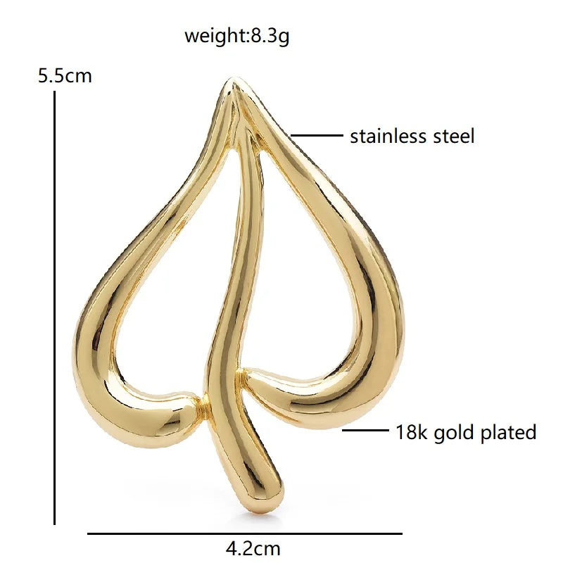 Open Heart Leaf Stainless Steel Brooch — dimensions