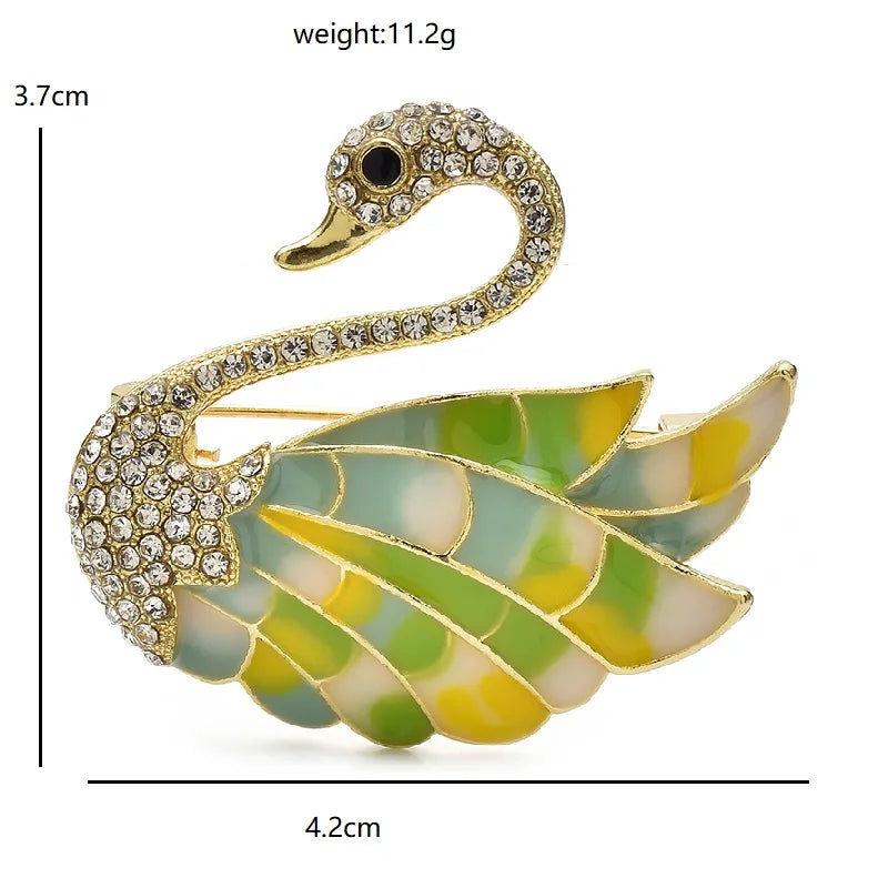 Green Enamel Swan with Rhinestones Brooch dimensions and weight