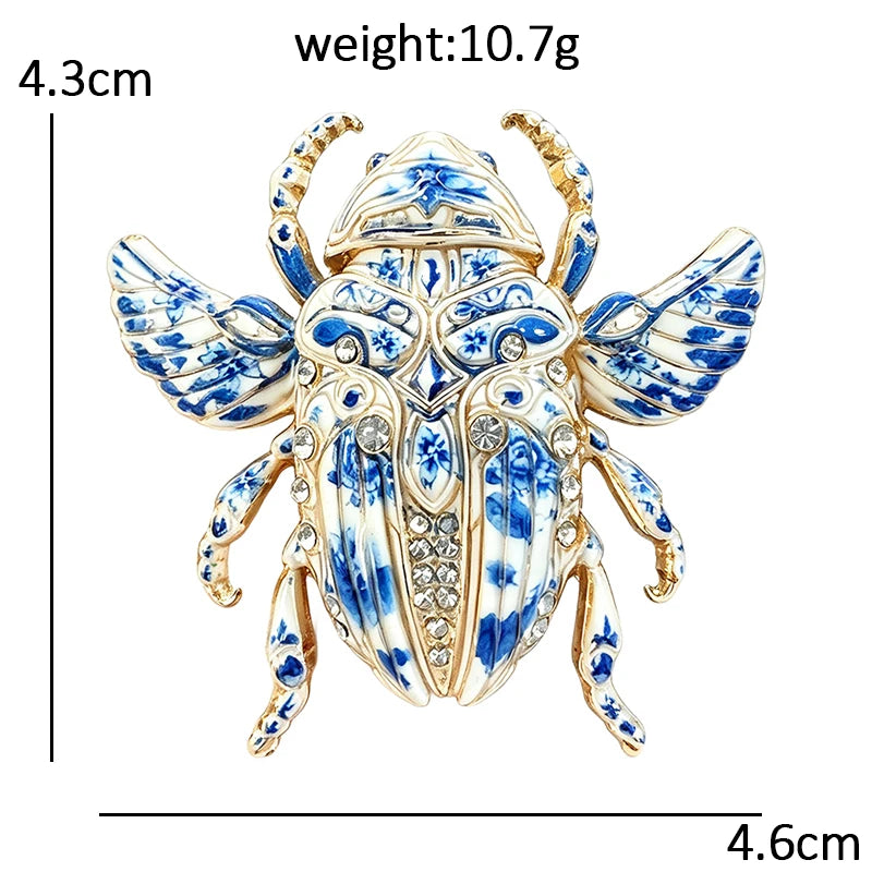 Winged Scarab with Floral Pattern Brooch