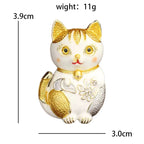 White and Gold Enamel Lucky Cat Brooch — dimensions