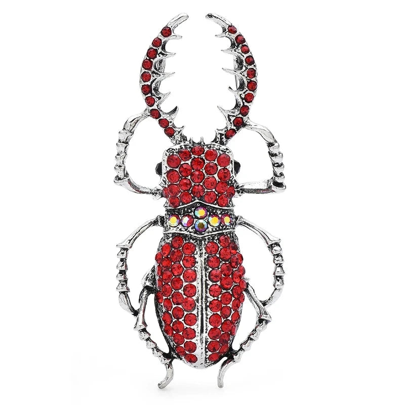 Large Jeweled Beetle Brooch — Red