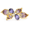 Jeweled Floral Spray with Oval Centers Brooch — Purple