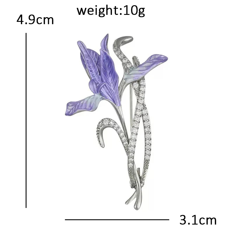Purple Orchid with Sparkling Curved Stem Brooch