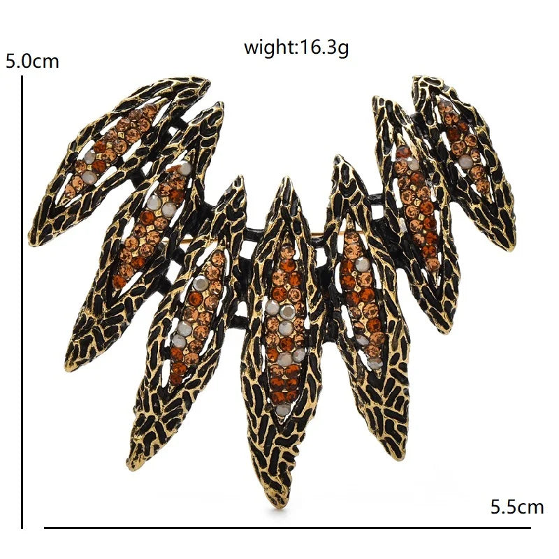 Rhinestone Feather Wing Fan Brooch dimensions and weight