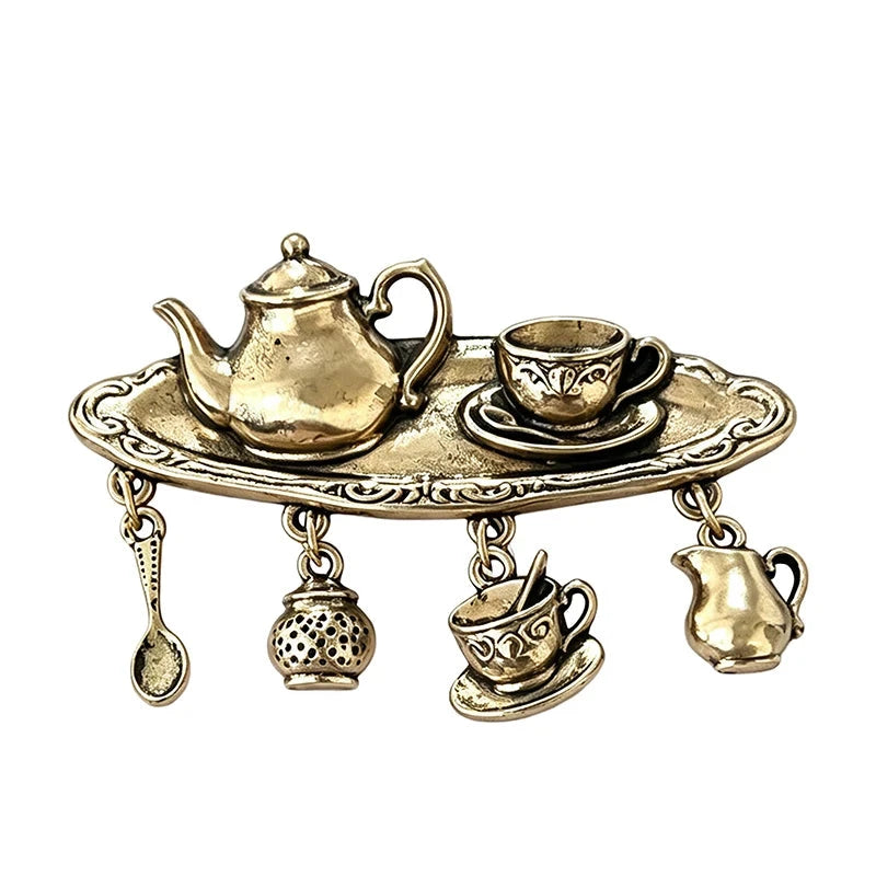 Vintage Tea Tray with Dangle Charms Brooch original white background product photo