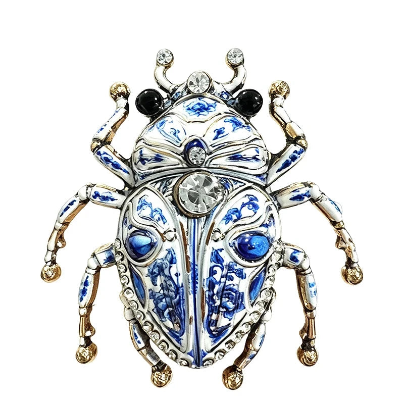 Ornate Floral Beetle with Rhinestones Brooch original white background product photo