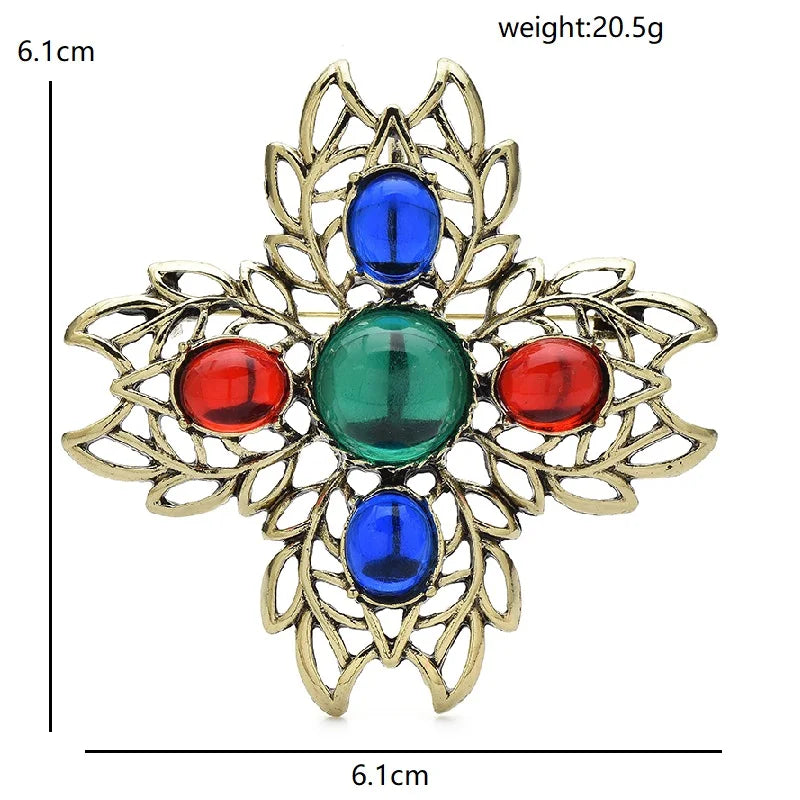 Ornate Cabochon Cross Brooch dimensions and weight