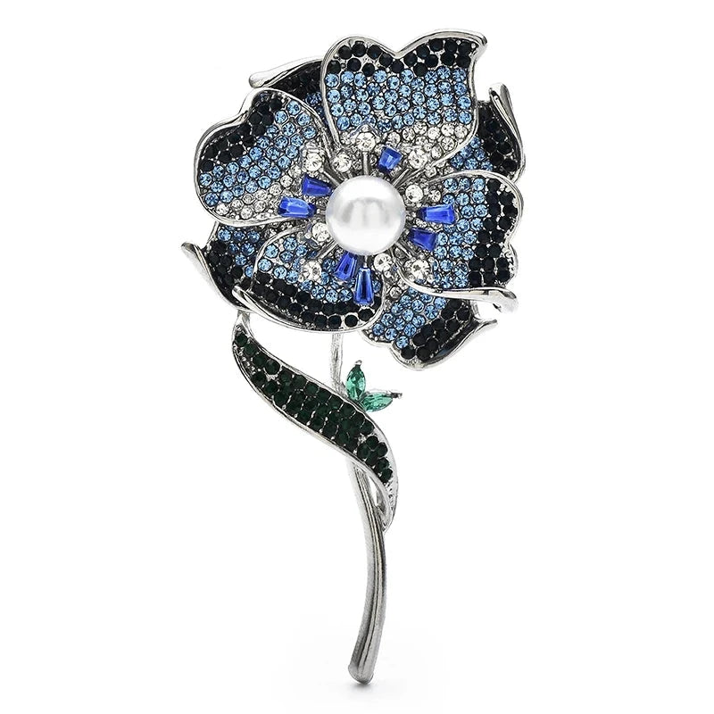 Pearl-Look Begonia Flower Brooch — Blue
