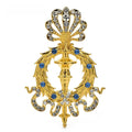 Jeweled Crown and Sword Emblem Brooch — Blue