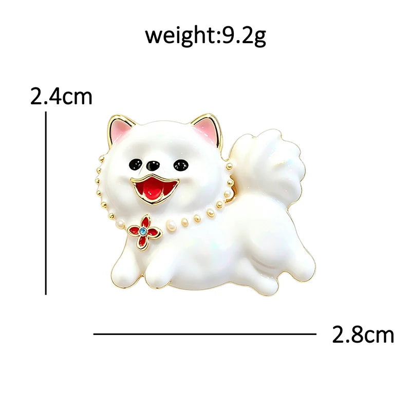 Playful White Puppy Brooch