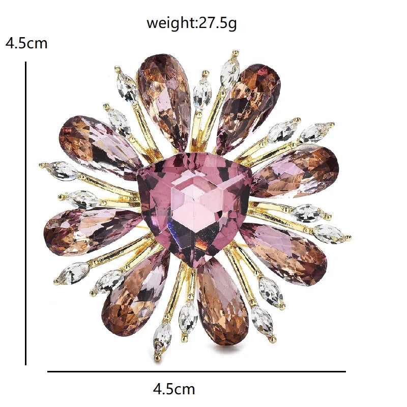 Jeweled Daisy Flower with Purple Center Brooch — dimensions