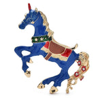 Rearing Enamel Horse with Saddle Brooch — Blue