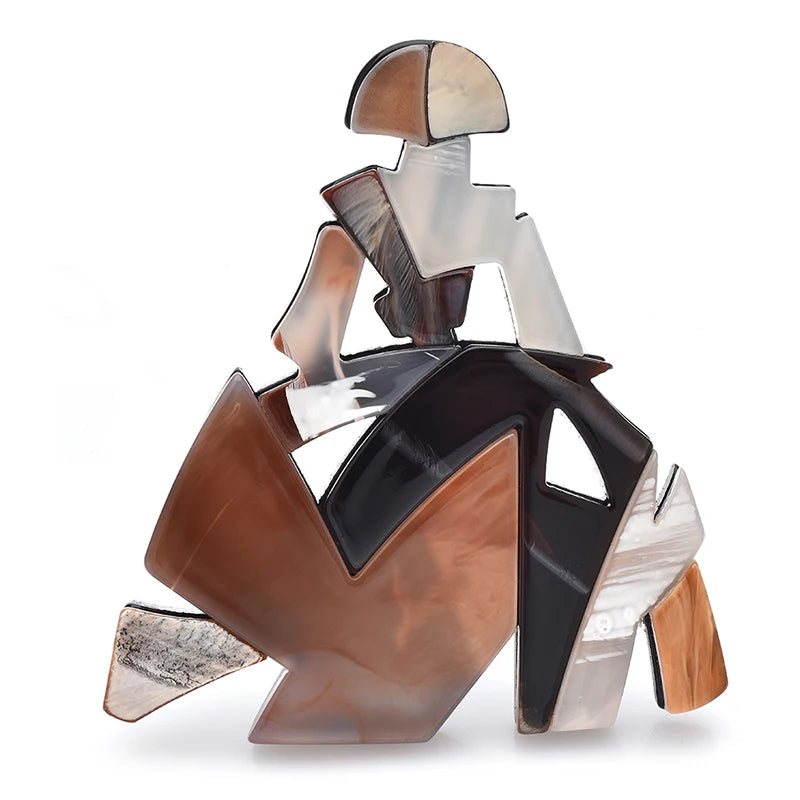 Abstract Seated Lady Acrylic Brooch
