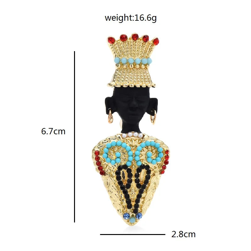 Jeweled Queen Portrait with Ornate Crown Brooch