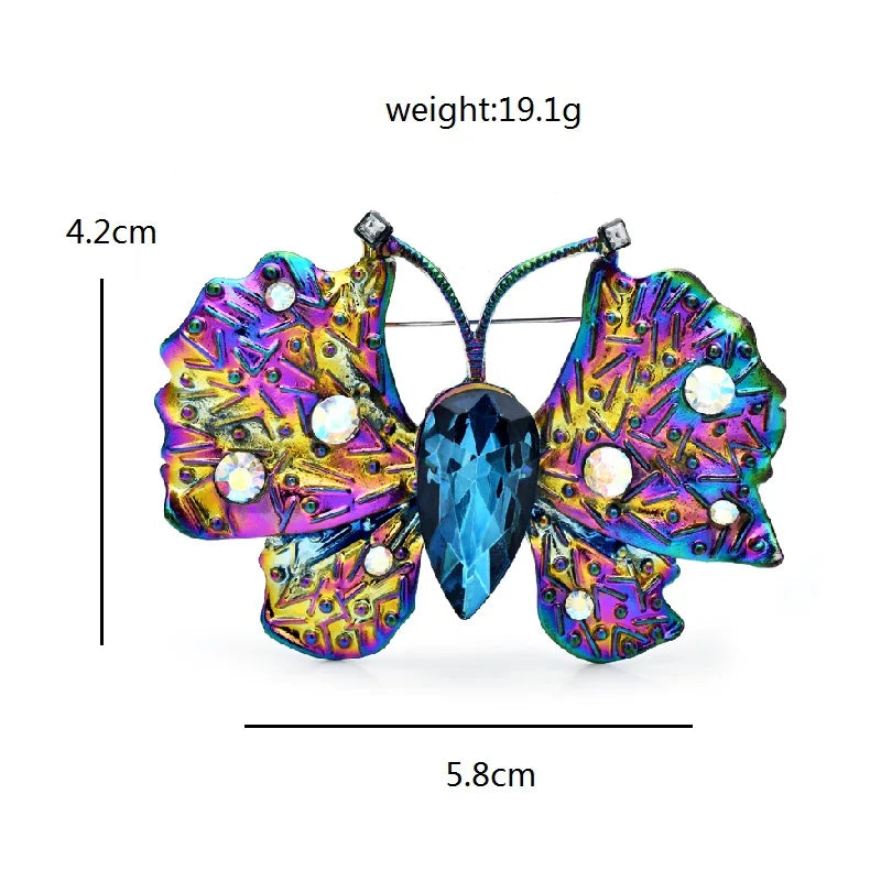 Iridescent Enamel Butterfly with Rhinestones Brooch — dimensions