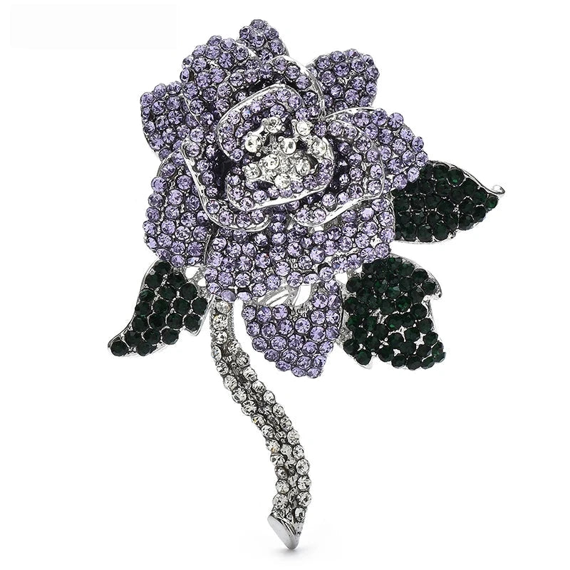 Rhinestone Rose with Crystal Tassel Brooch — Purple