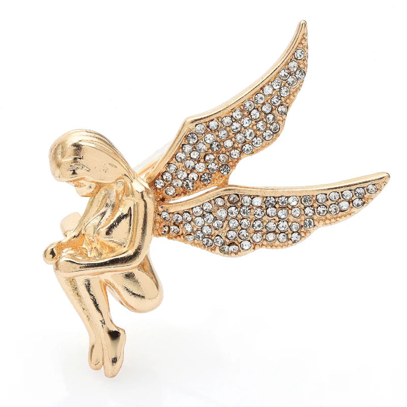 Seated Angel with Jeweled Wings Brooch