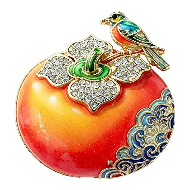 Little Bird on Persimmon Brooch original white background product photo
