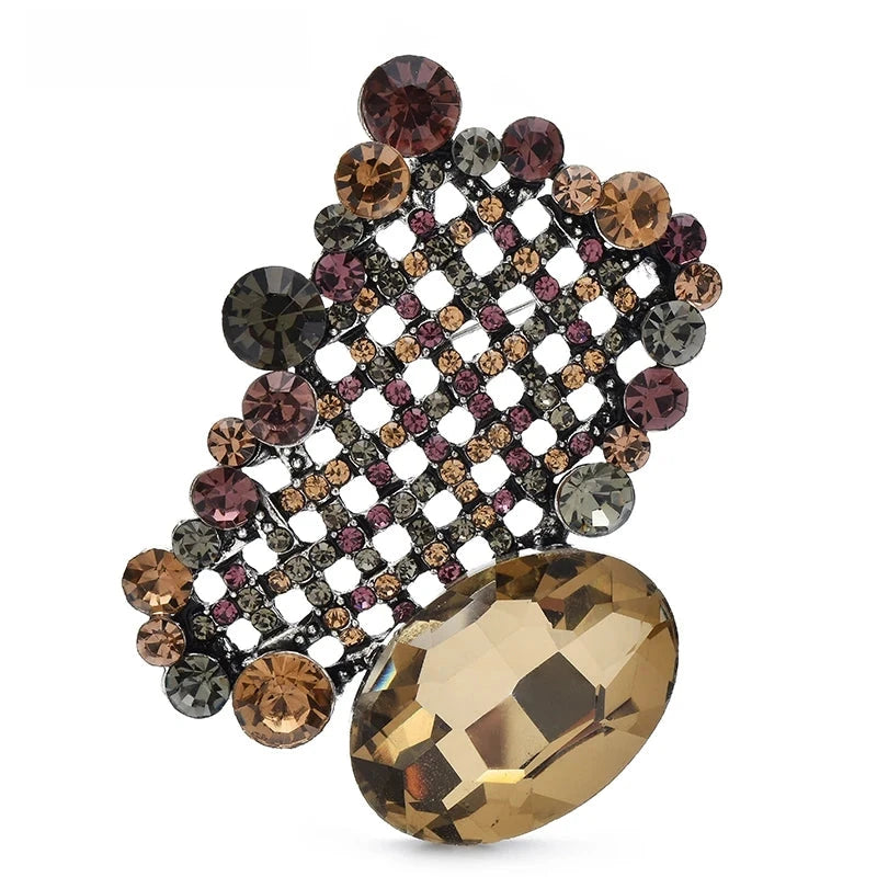 Jeweled Lattice with Faceted Oval Brooch — Champagne