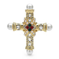 Baroque Cross with Pearl-Look Tips Brooch — Multicolor
