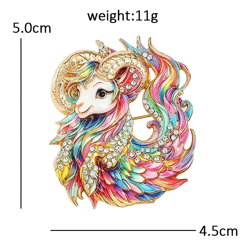 Fantastical Goat with Flowing Mane Brooch
