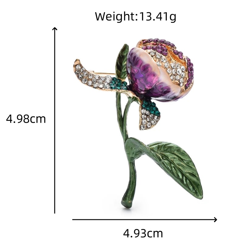 Broche bouton de tulipe violette avec feuilles vertes