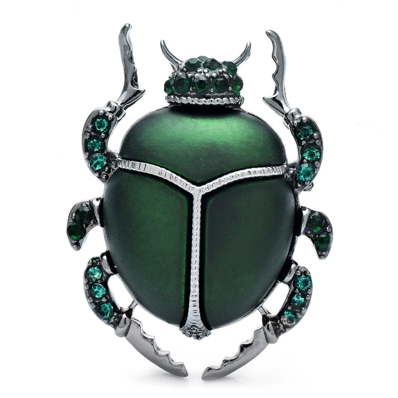 Jeweled Enamel Beetle Brooch — Green