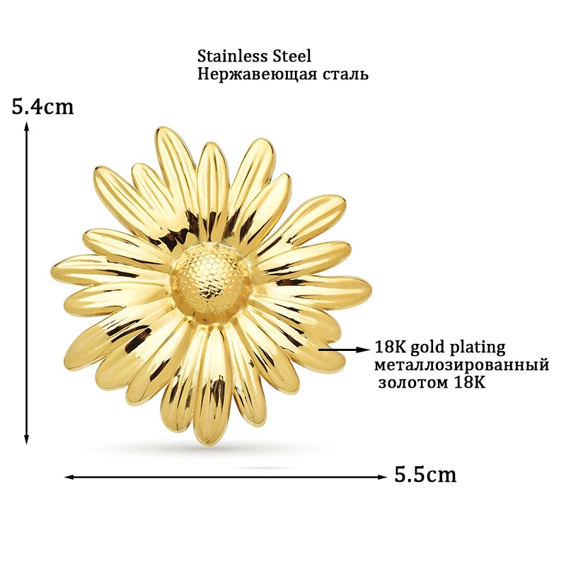 Polished Daisy Stainless Steel Brooch — product view