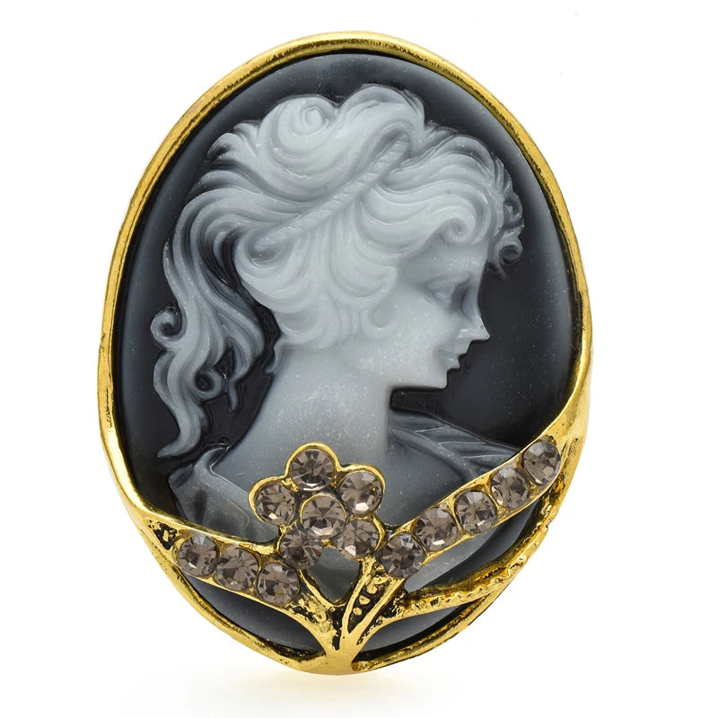 Crystal Floral Cameo Portrait Brooch