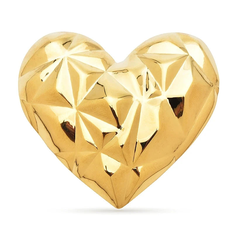 Faceted Metal Heart Brooch — Gold