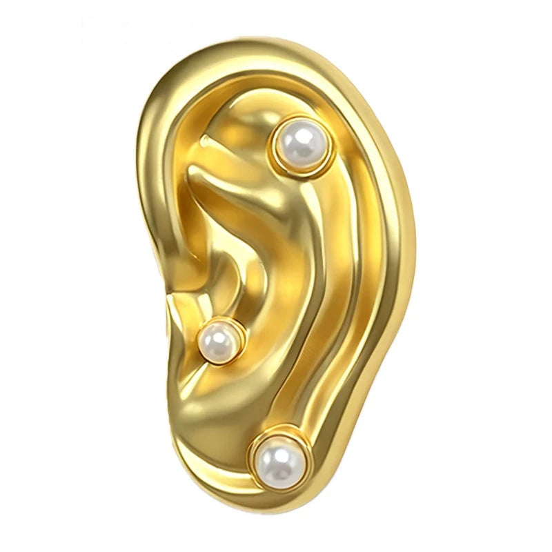 Surreal Ear with Pearl-Look Accents Brooch