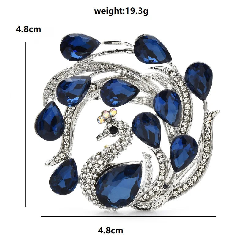 Circular Peacock with Faceted Rhinestones Brooch — dimensions