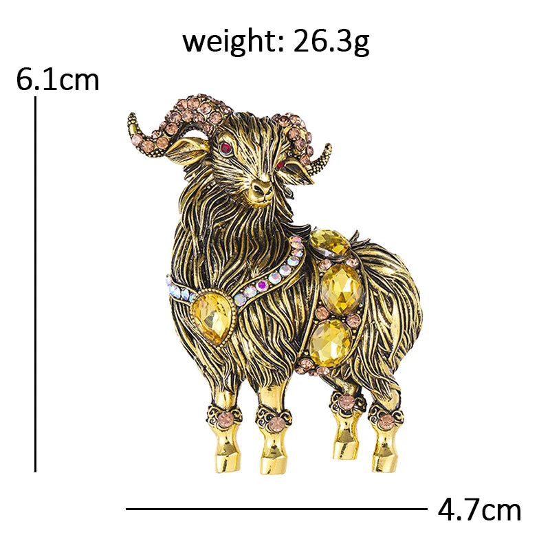 Vintage Ram with Flowing Coat Brooch