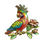 Crested Parrot on Flowering Branch Brooch original white background product photo