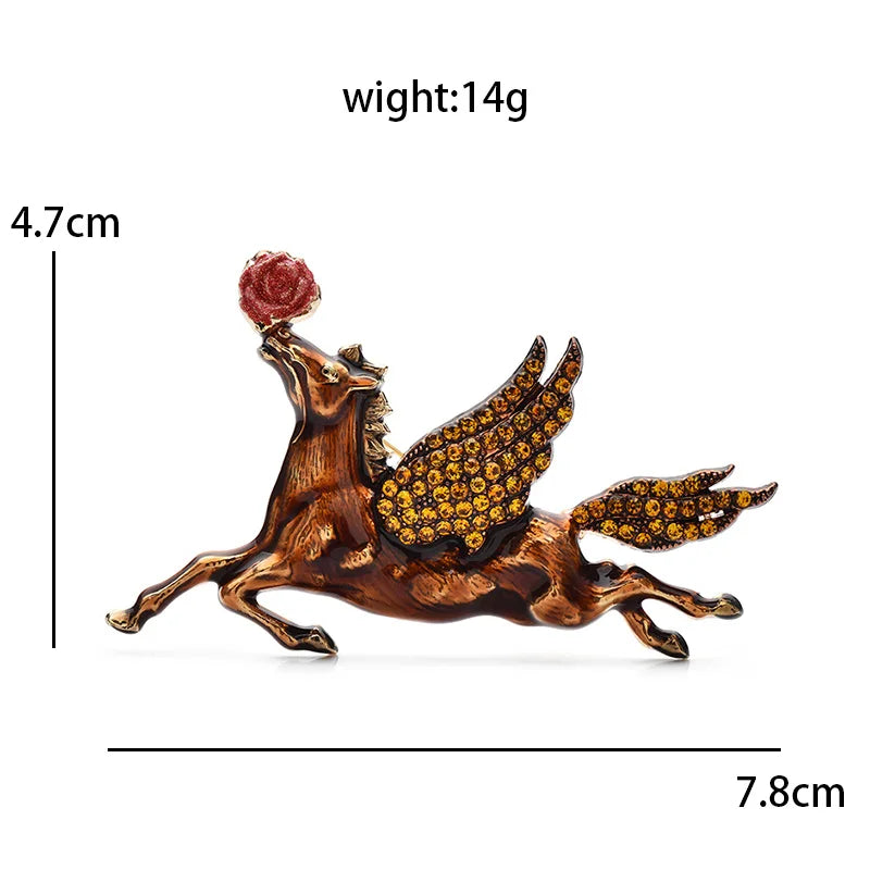 Winged Horse Holding a Rose Brooch — dimensions