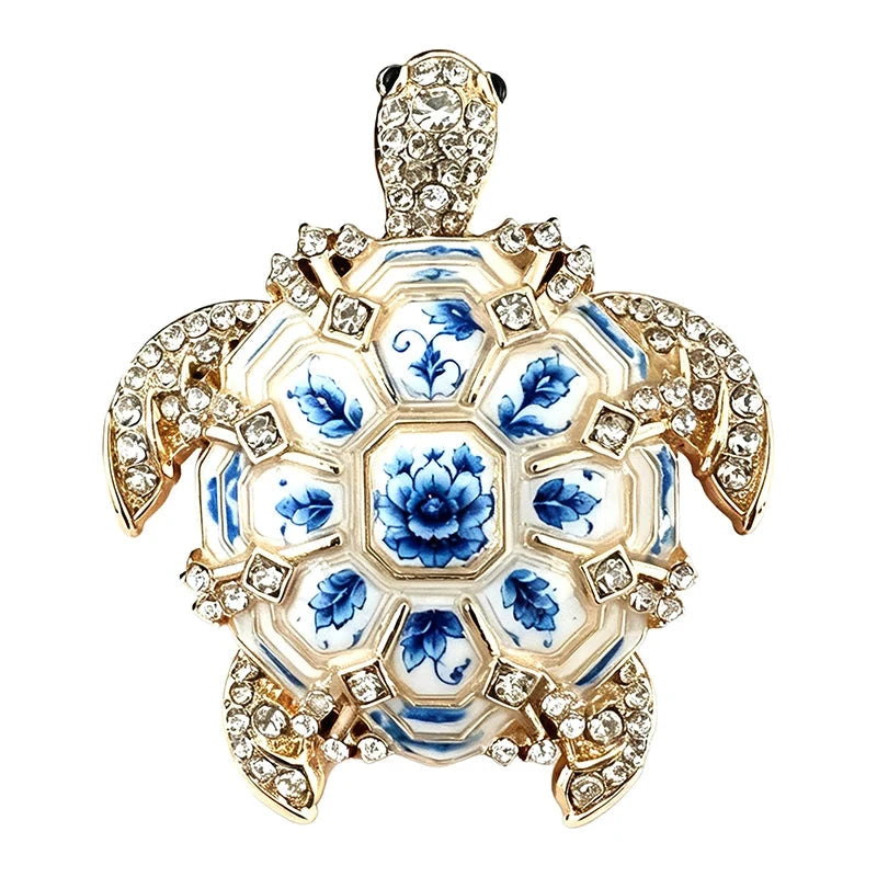 Sea Turtle with Rhinestone Border Brooch original white background product photo