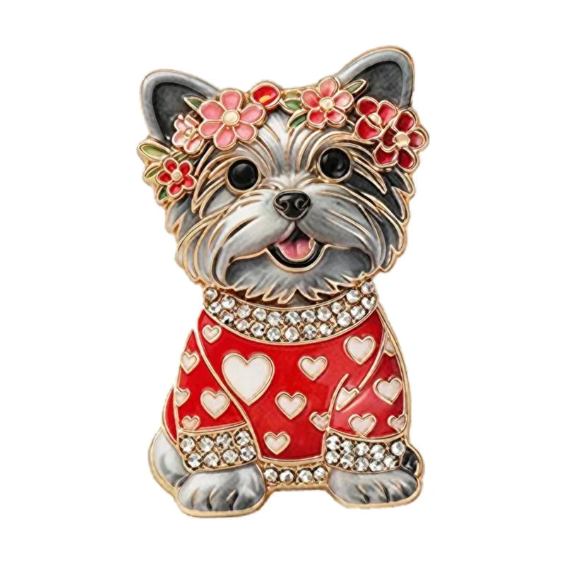 Floral Puppy in Patterned Sweater Brooch original white background product photo