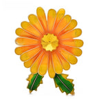 Enamel Daisy with Leaves Brooch — Orange
