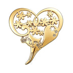 Floral Heart with Cat Silhouette Brooch original white background product photo