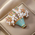 Broche bouquet de fleurs façon perle en pot