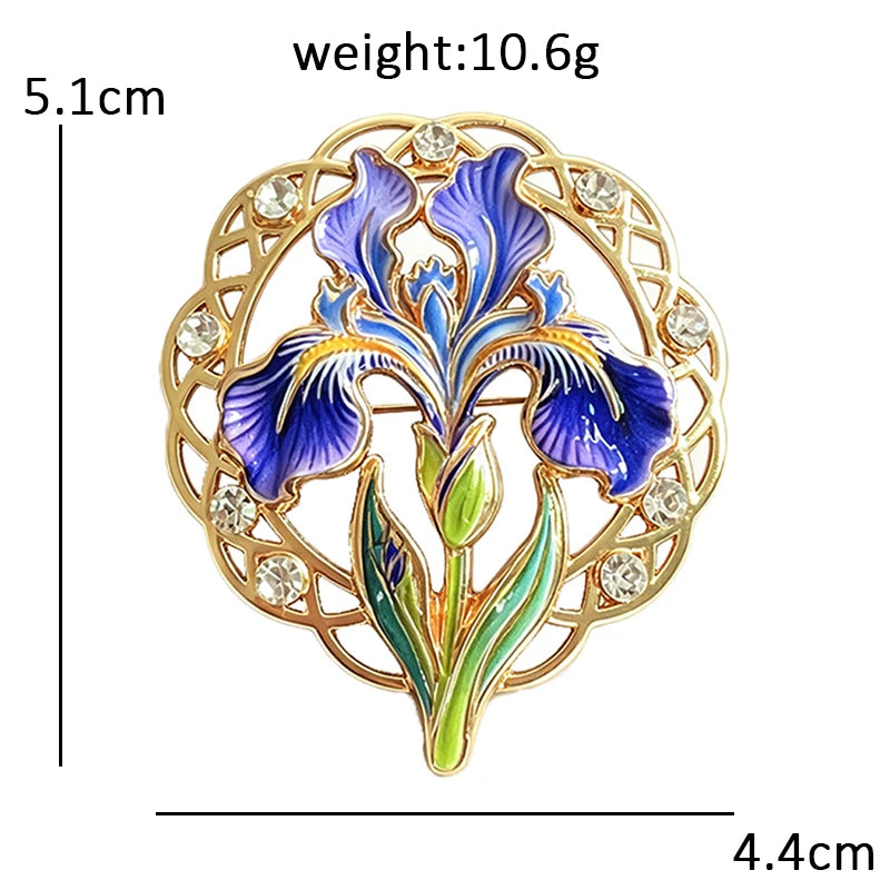Painterly Iris in an Openwork Frame Brooch