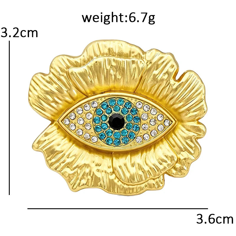 Rhinestone Eye with Ruffled Frame Brooch