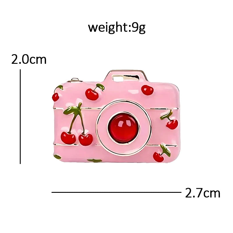 Cherry Print Camera Brooch