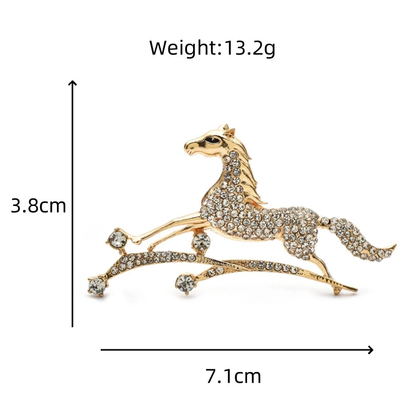 Rhinestone Galloping Horse Brooch dimensions and weight