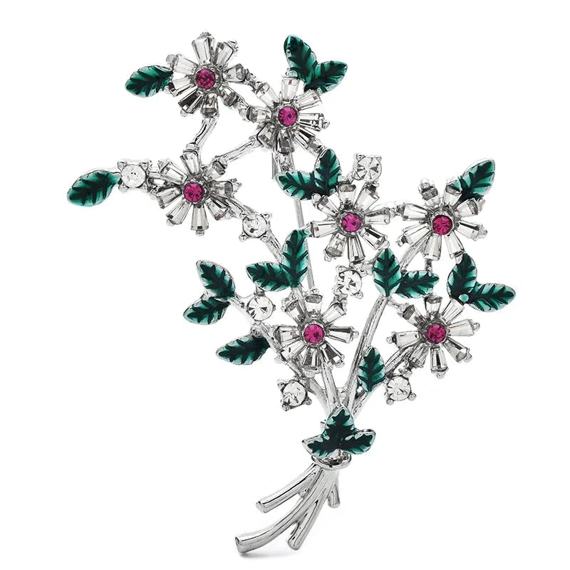 Jeweled Flower Bouquet Brooch — Silver