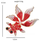 Red and White Enamel Fancy Goldfish Brooch — dimensions