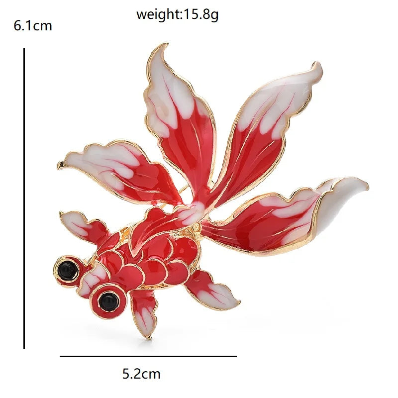 Red and White Enamel Fancy Goldfish Brooch — dimensions