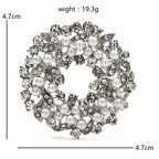 Rhinestone Flower Wreath with Pearl-Look Beads Brooch — dimensions